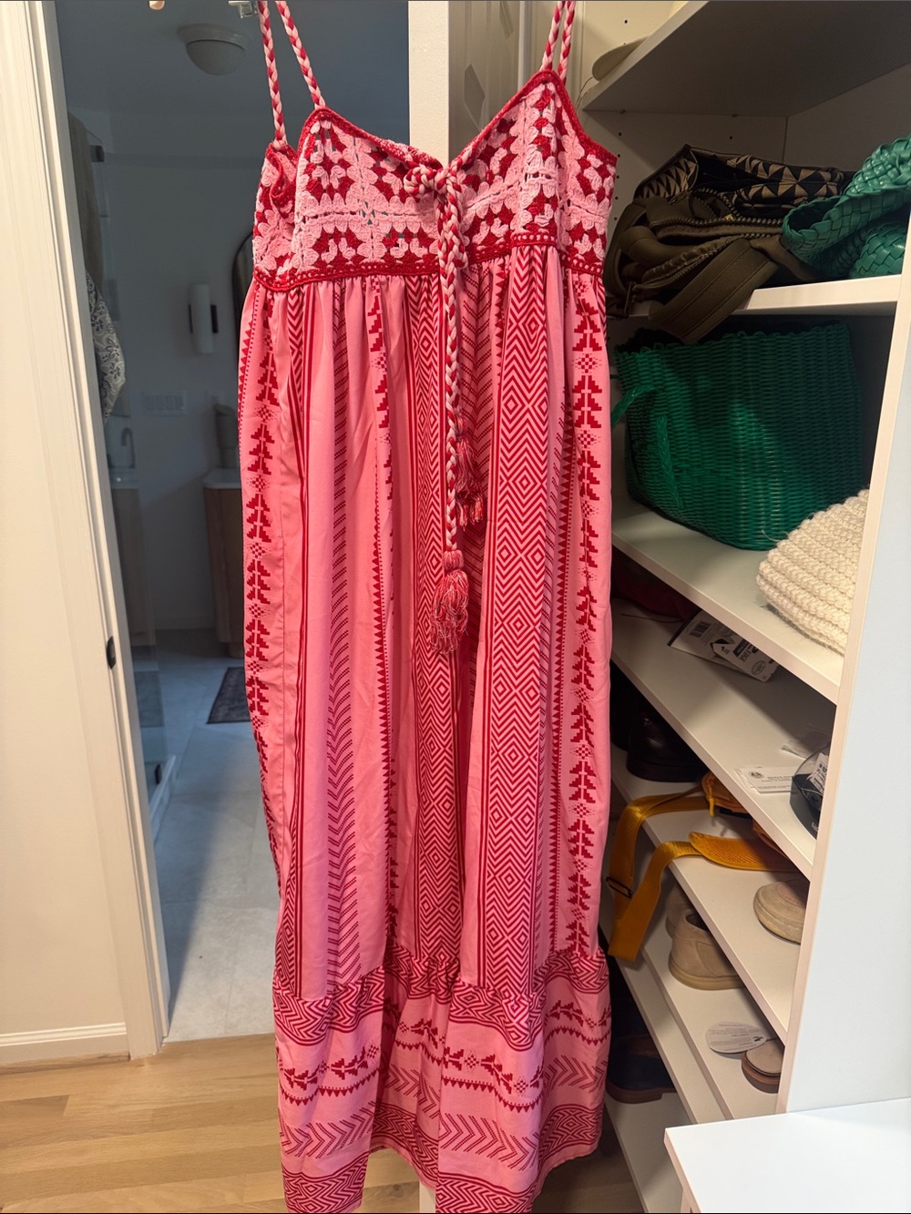 Amazon Pink and Red Embroidered Maxi Dress